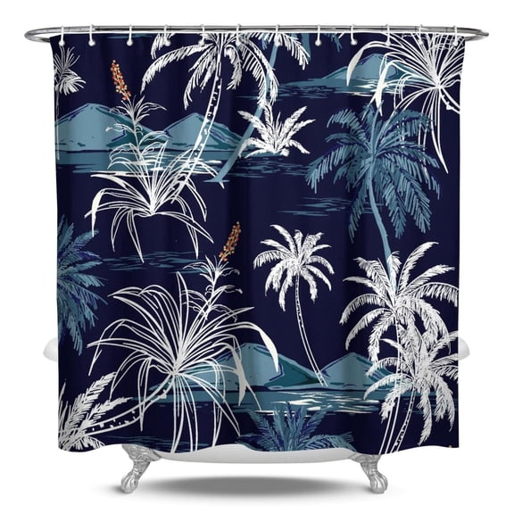 Coastal Paradise Tropical Sunset Palm Tree Shower Curtain, Waterproof Polyester, Machine Washable, Hooks Included, Hawaiian Island Classic Boho Bathroom Accessory