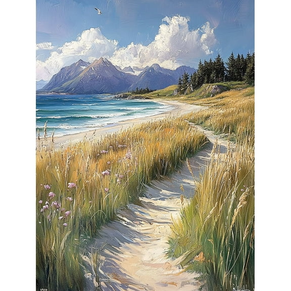 Coastal Path Beach Scene Canvas Art Print Perfect for Living Room Bathroom Office and Gallery Wall Decor.