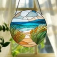 thumbnail image 1 of Coastal Path Ocean View Glass Suncatcher, Round Beach Window Hanging, Coastal Decor for Beach Lovers, 6.3 in, 1 of 3