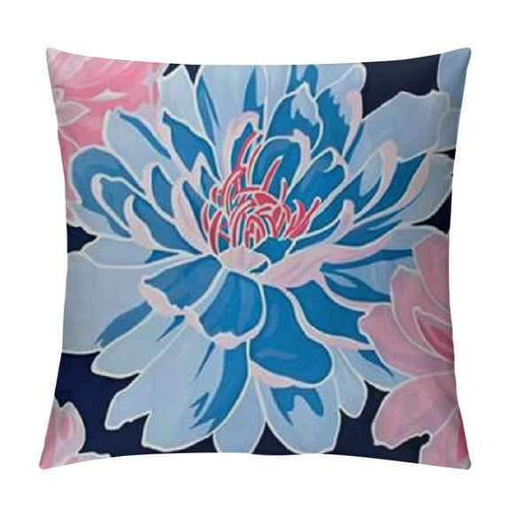 Coastal Patio Indoor Outdoor Lumbar Pillow Cover ONLY for Backyard, Couch, Sofa, Navy Blue Pink Bloom Floral Tassel