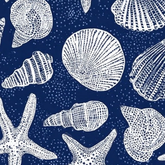 Coastal Peel and Stick Wallpaper 17.7in x 9.8ft Nautical White Seashells Starfish Dark Blue Contact Paper Vinyl Self-Adhesive Removable Wall Paper for Bedroom Kitchen Cabinet Renter Friendly