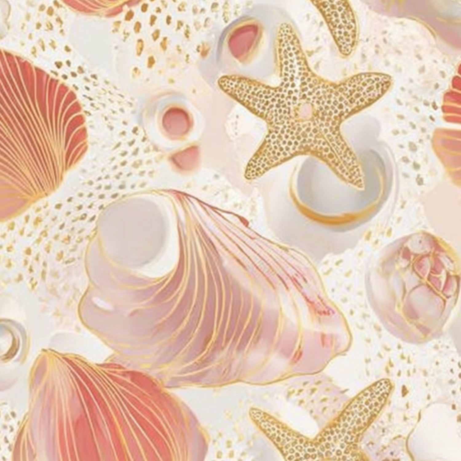 Coastal Peel and Stick Wallpaper 17.7in x 9.8ft Seashells Starfish Soft ...