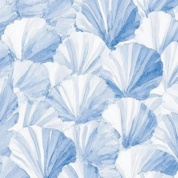 Coastal Peel and Stick Wallpaper Blue White Watercolor Fan Shell Contact Paper 17.7in x 9.8ft Wallpaper Removable Self Adhesive Wall Paper for Bedroom
