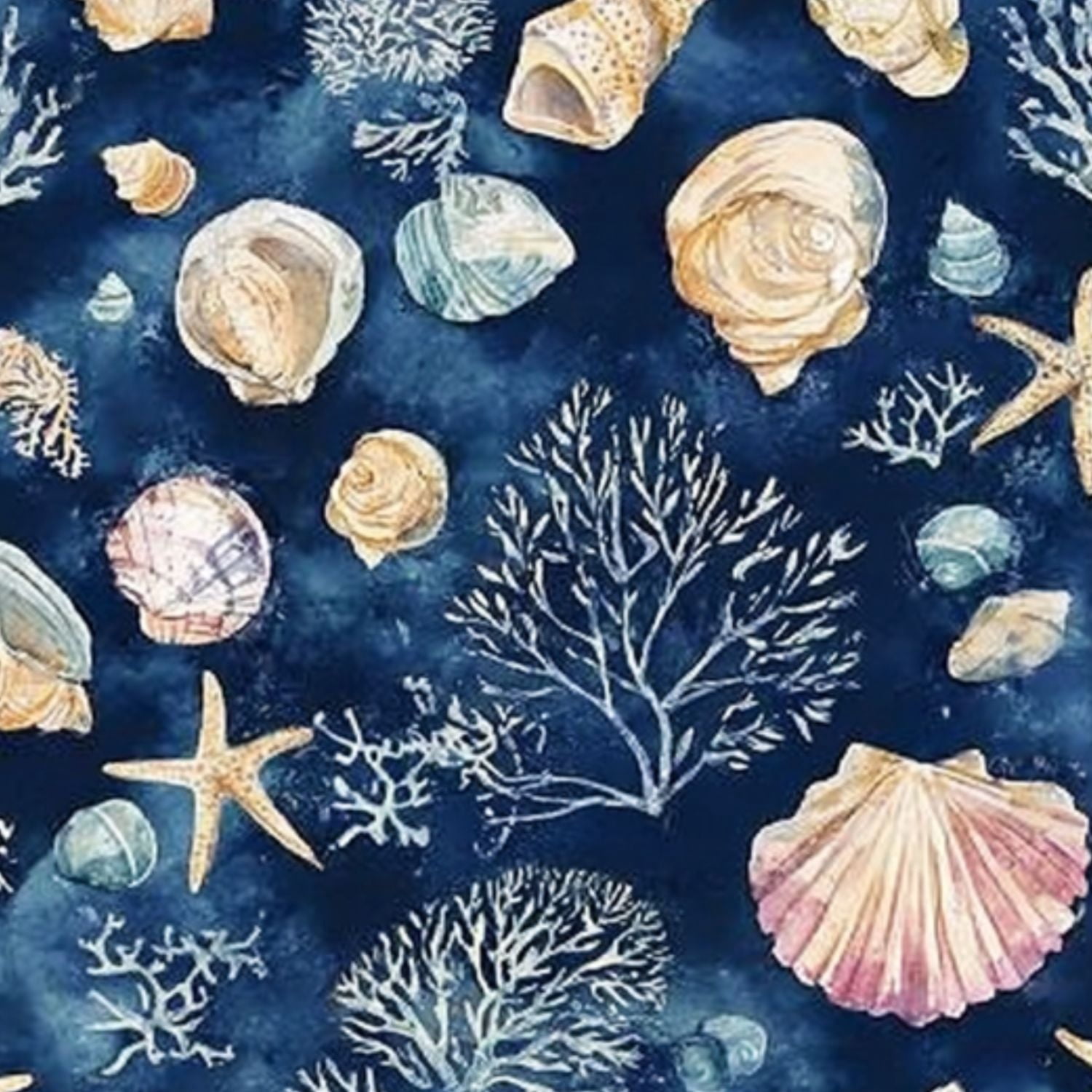 Coastal Peel and Stick Wallpaper Ocean Shells Coral Watercolor Starfish ...
