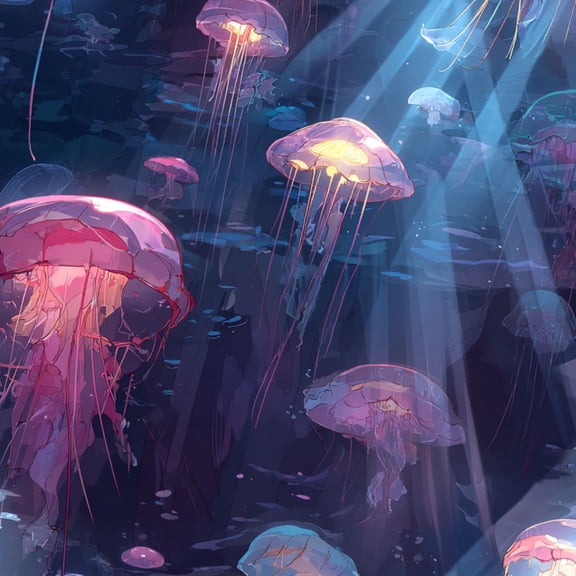 Coastal Peel and Stick Wallpaper Peaceful Jellyfish Drifting Dark Blue Waters Wall Mural 23.6in x 9.8ft Self Adhesive Removable for Children's Room Bathroom Shelves Cabinet Table Drawer