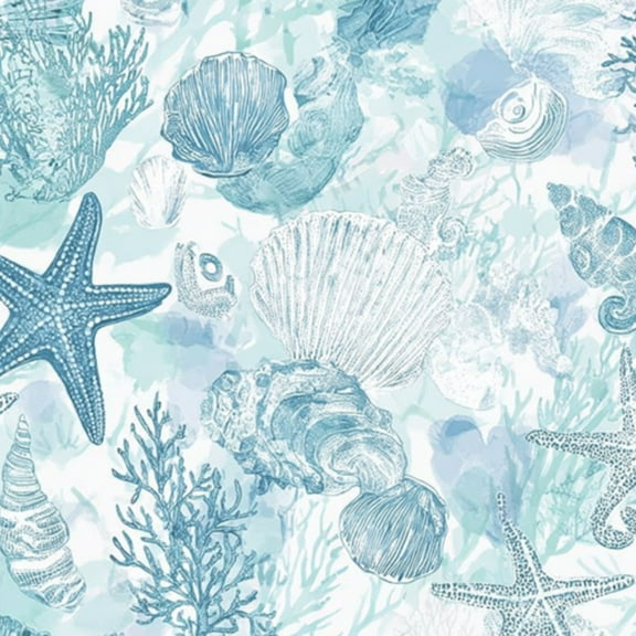Coastal Peel and Stick Wallpaper Seashell Starfish Coral Soft Blue Tones Contact Paper 17.7in x 9.8ft Wallpaper Removable Self Adhesive Wall Paper for Bedroom