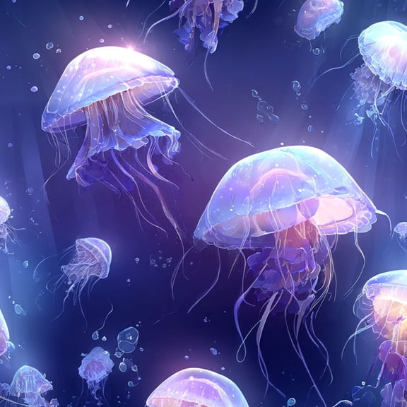 Coastal Peel and Stick Wallpaper Serene Jellyfish Deep Ocean Glowing Tentacles Wall Mural 17.7in x 9.8ft Self Adhesive Removable for Children's Room Bathroom Shelves Cabinet Table Drawer