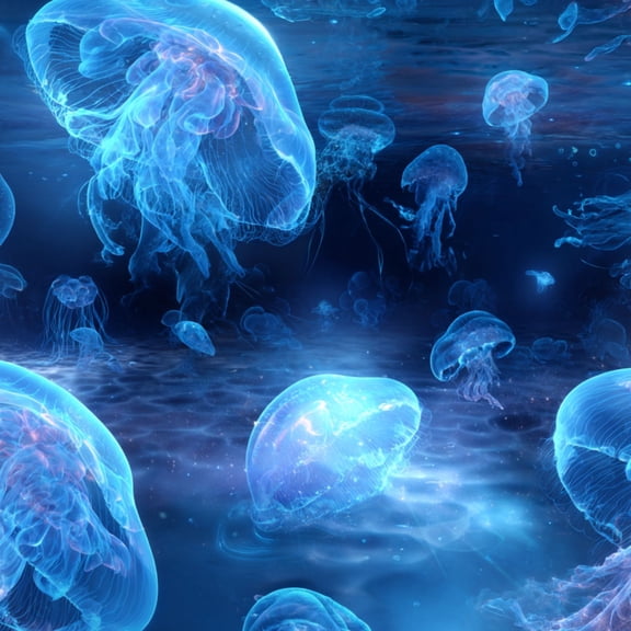 Coastal Peel and Stick Wallpaper Serene Ocean Featuring Luminous Jellyfish Wall Mural 17.7in x 9.8ft Self Adhesive Removable for Children's Room Bathroom Shelves Cabinet Table Drawer