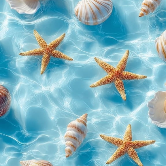 Coastal Peel and Stick Wallpaper Starfish Seashells Floating Clear Turquoise Water Contact Paper 17.7in x 9.8ft Wallpaper Removable Self Adhesive Wall Paper for Bedroom