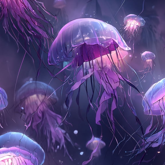 Coastal Peel and Stick Wallpaper Underwater Jellyfish Scene Painting Serene Deep Sea Glow Wall Mural 17.7in x 9.8ft Self Adhesive Removable for Children's Room Bathroom Shelves Cabinet