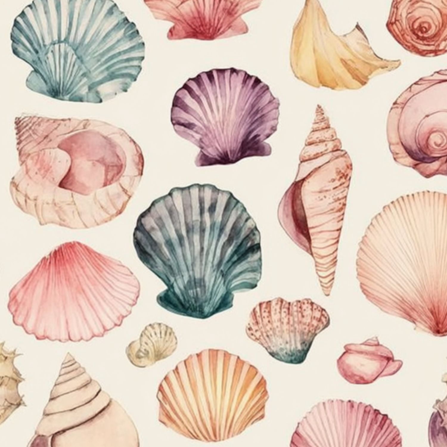 Coastal Peel and Stick Wallpaper Watercolor Seashell Soft Pastel Colors Contact Paper 23.6in x 9.8ft Wallpaper Removable Self Adhesive Wall Paper for Bedroom