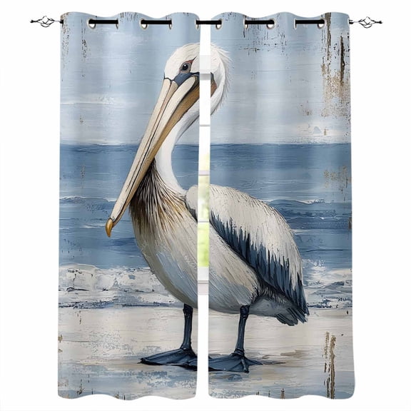 Coastal Pelican Blackout Curtains 96 Inches Long for Bedroom, Modernism Art Oil Painting Birds Thermal Insulated Room Darkening Black Out Window Curtain Panels Grommet Drapes for Living Room