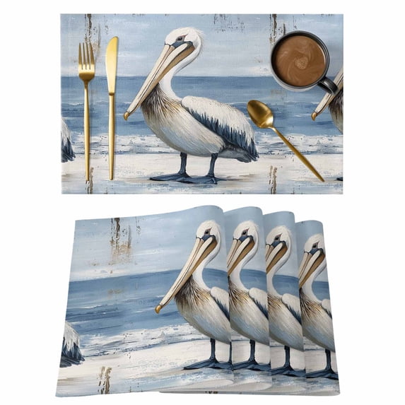 Coastal Pelican Placemats Set of 4 Modernism Art Oil Painting Birds Place Mats Indoor Wipeable Table Mats Washable Cloth Dining Table Placemats for Kitchen Holiday Party Home Decor 13x19 Inch