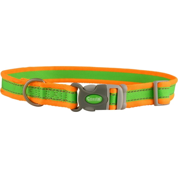 Coastal Pro Reflective Adjustable Dog Collar, Lime/Orange, 1-in x 18-26-in
