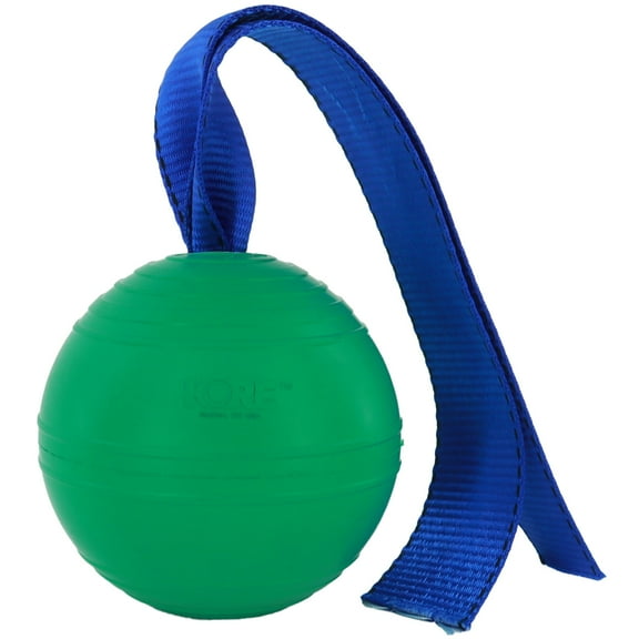 PetKORE: KoreFlex Ball & Tail - Horse-Equine Toy, 4.75" Green Ball, Shape Maintaining Rubber, Durable Strap, Treat Stuffing Center, Toss-Bounce-Play