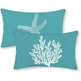 thumbnail image 1 of Coastal Pillow Covers 12x20 Set of 2 Aqua Teal Turquoise Coral Starfish Throw Pillows Nautical Ocean Decorations Summer Linen Beach Pillowcase Outdoor Decor Farmhouse Cushion Case for Couch, 1 of 6