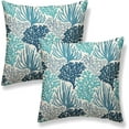 thumbnail image 1 of Coastal Pillow Covers 16x16 Inch 2 Pcs Blue Teal Turquoise Coral Summer Outdoor Decor Throw Pillows Nautical Sea Ocean Themed Holiday Decoration Pillowcase Linen Cushion Cover for Couch Sofa, 1 of 6