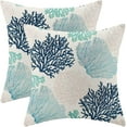 thumbnail image 1 of Coastal Pillow Covers 18x18 Inch Set of 2 Coral Branch Ocean Themed Beach Decor Throw Pillows Turquoise Navy Blue Beachy Nautical Summer Outdoor Decorative Cushion Cases for Couch Decorations, 1 of 6