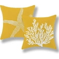 thumbnail image 1 of Coastal Pillow Covers 18x18 Inch Set of 2 Yellow Coral Starfish Throw Pillows Nautical Ocean Decorations Summer Linen Beach Pillowcase Outdoor Decor Farmhouse Cushion Case for Home Bedroom, 1 of 6