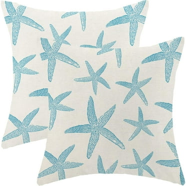 Coastal Pillow Covers 18x18 Pack of 2 Ocean Themed Blue Starfish Throw Pillow Covers Outdoor Decoration,Summer Beachy Nautical Decor Pillowcase Linen Decorative Cushion Case for Sofa Couch