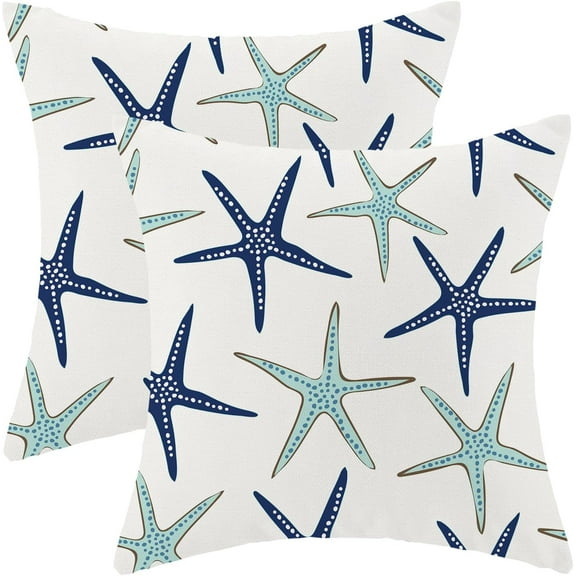 Coastal Pillow Covers 20x20 Inch Set of 2 Starfish Ocean Themed Beach Decor Throw Pillows Turquoise Navy Blue Teal Beachy Nautical Summer Outdoor Decorative Cushion Cases for Couch Decorations