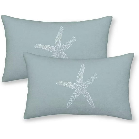 Coastal Pillow Covers Set of 2 12x20 Inch Seafoam Blue Starfish Throw Pillow Covers in Linen Nautical Decor for Indoor Outdoor Home Sofa Bedroom Living Room Bring the Beach Indoors