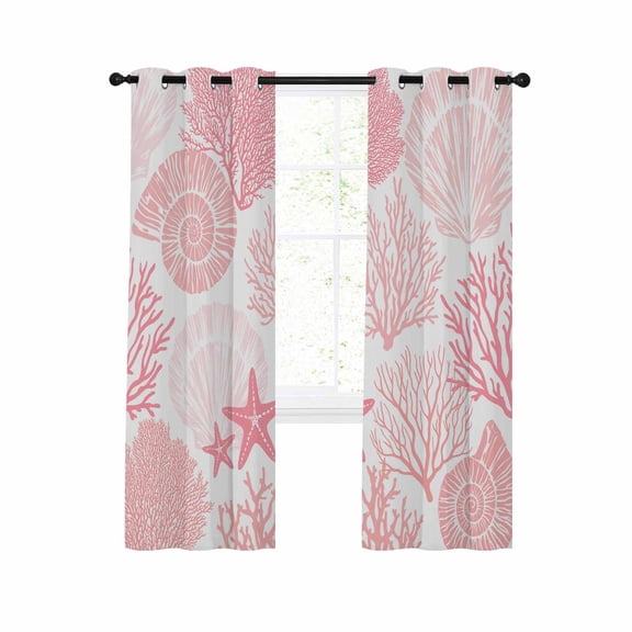 Coastal Pink Blackout Curtains 63 Inches Long for Bedroom, Ocean Coral Starfish Shell Modern Sea Thermal Insulated Room Darkening Black Out Window Curtain Panels Grommet Drapes for Living Room