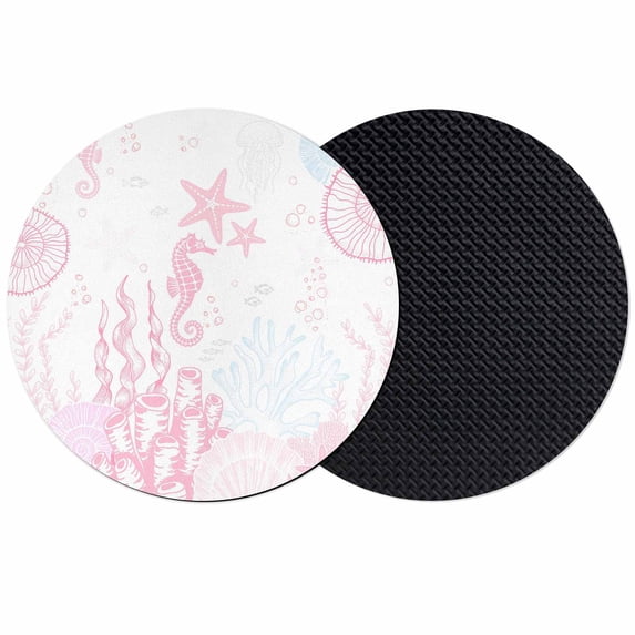 Coastal Pink Coasters Set of 2, Absorbent Coasters for Drinks, Ocean Coral Starfish Jellyfish Seahorse Coaster for Desk Coffee Table Protection, Home Decor House Warming Gifts 4"