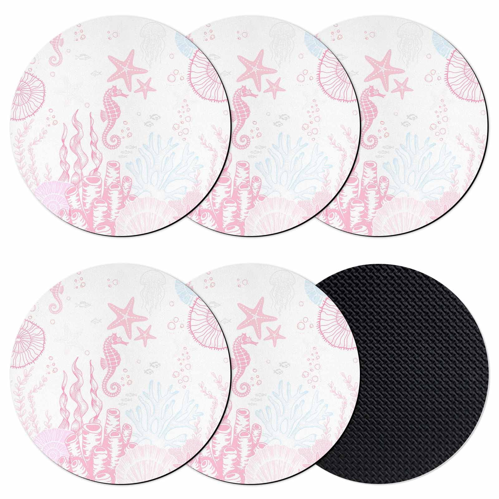 Pink Button Coaster Coastal Pink Coasters Set of 6, Absorbent Coasters for Drinks, Ocean ...