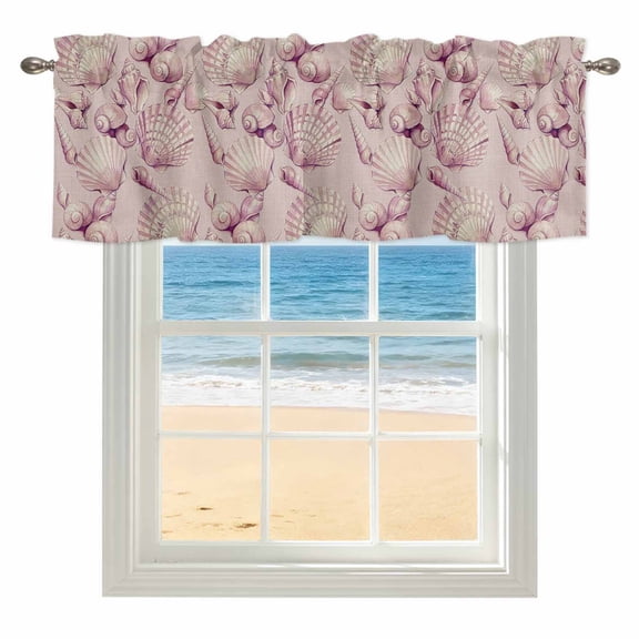 Coastal Pink Conch Kitchen Valances for Windows 54x18 Inch Kitchen Curtains Valances Rod Pocket Vintage Summer Beach Shells Marine Bathroom Window Valances for Window Treatment Decor