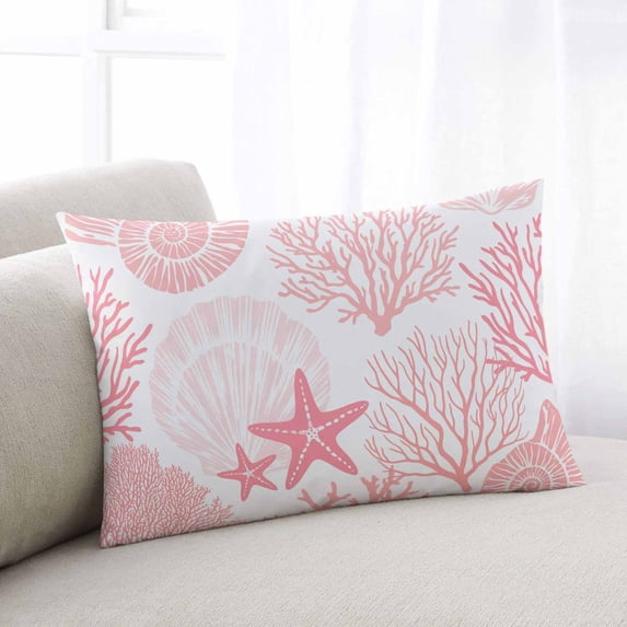 Coastal Pink King Pillow Covers, Ocean Coral Starfish Shell Modern Sea Soft Breathable Throw Pillow Cases with Invisible Zipper, Decorative Pillowcase Pillows Protectors for Sofa Bed Couch 20"x36"