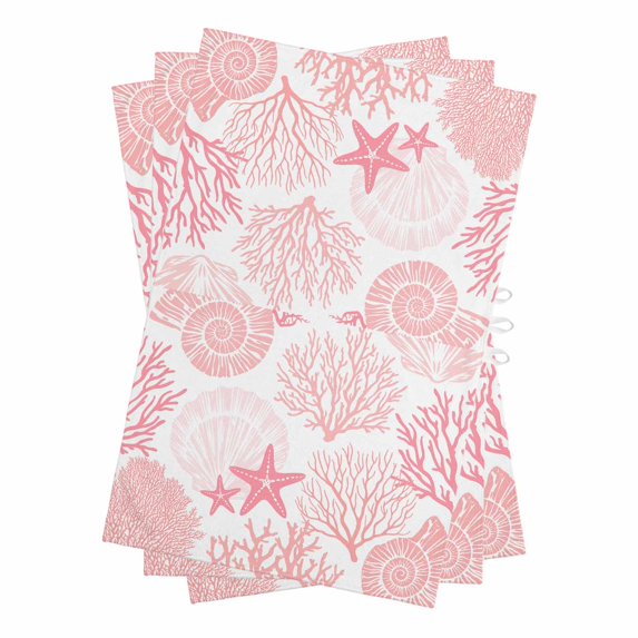Coastal Pink Kitchen Towels Set of 3, Water Absorbent Dish Towel, Ocean Coral Starfish Shell Modern Sea Decorative Hand Towels - Quick Drying Cloth for Cooking Baking, 18x28 Inch