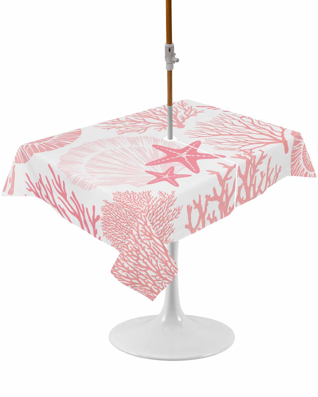 Coastal Pink Rectangle Outdoor Tablecloth, Waterproof Table Cloth Cover ...