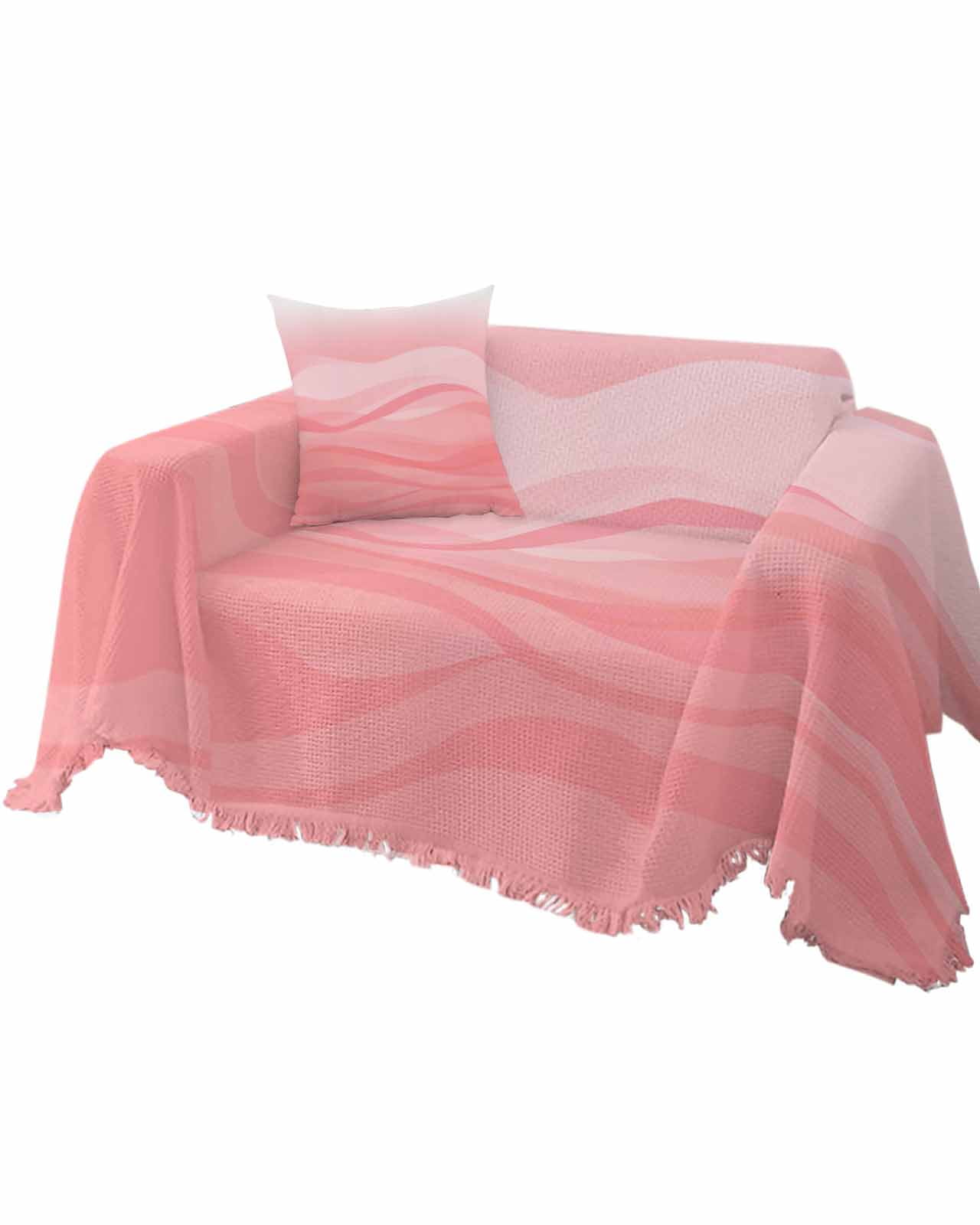 Coastal Pink Sofa Couch Covers for Dog,Washable Sectional Couch Slipcoverfor Loveseat with Tassels,Ocean Wave Gradient Abstract Modern Solid Non Slip Sofa Throw Cover Blanket Large 71''x102''