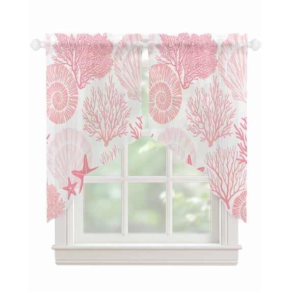 Coastal Pink Swag Valances for Windows, Ocean Coral Starfish Shell Modern Sea Rod Pocket Sheer Valances for Small Windows, Swag Toppers Light Filtering for Kitchen Living Room 2 Panels 36''x36''