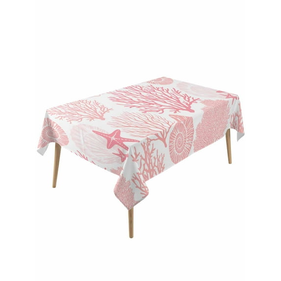 Coastal Pink Table Cloth, Ocean Coral Starfish Shell Modern Sea Waterproof Tablecloth for Rectangle Tables, Reusable Washable Fabric Table Cover for Restaurant Kitchen Dining Tables 54"x108"