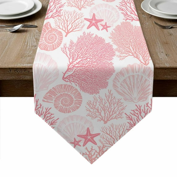 Coastal Pink Table Runner Linen Burlap Table Runner 72 Inches Long ...