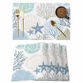 thumbnail image 1 of Coastal Placemats Set of 8 Summer Beach Nautical Coral Starfish Place Mats Indoor Wipeable Table Mats Washable Cloth Dining Table Placemats for Kitchen Holiday Party Home Decor 13x19 Inch, 1 of 9