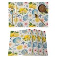 thumbnail image 1 of Coastal Placemats Set of 8 Summer Lemon Flower Shell Starfish Rustic Place Mats Indoor Wipeable Table Mats Washable Cloth Dining Table Placemats for Kitchen Holiday Party Home Decor 13x19 Inch, 1 of 9
