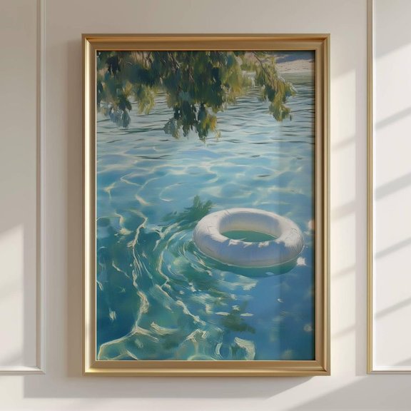 Coastal Pool Art Minimalist Summer Wall Decor Design 1, Unframed Canvas 8x10in