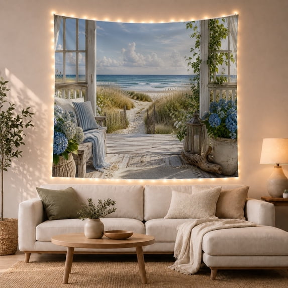 Coastal Porch and Ocean View Tapestry Wall Hanging