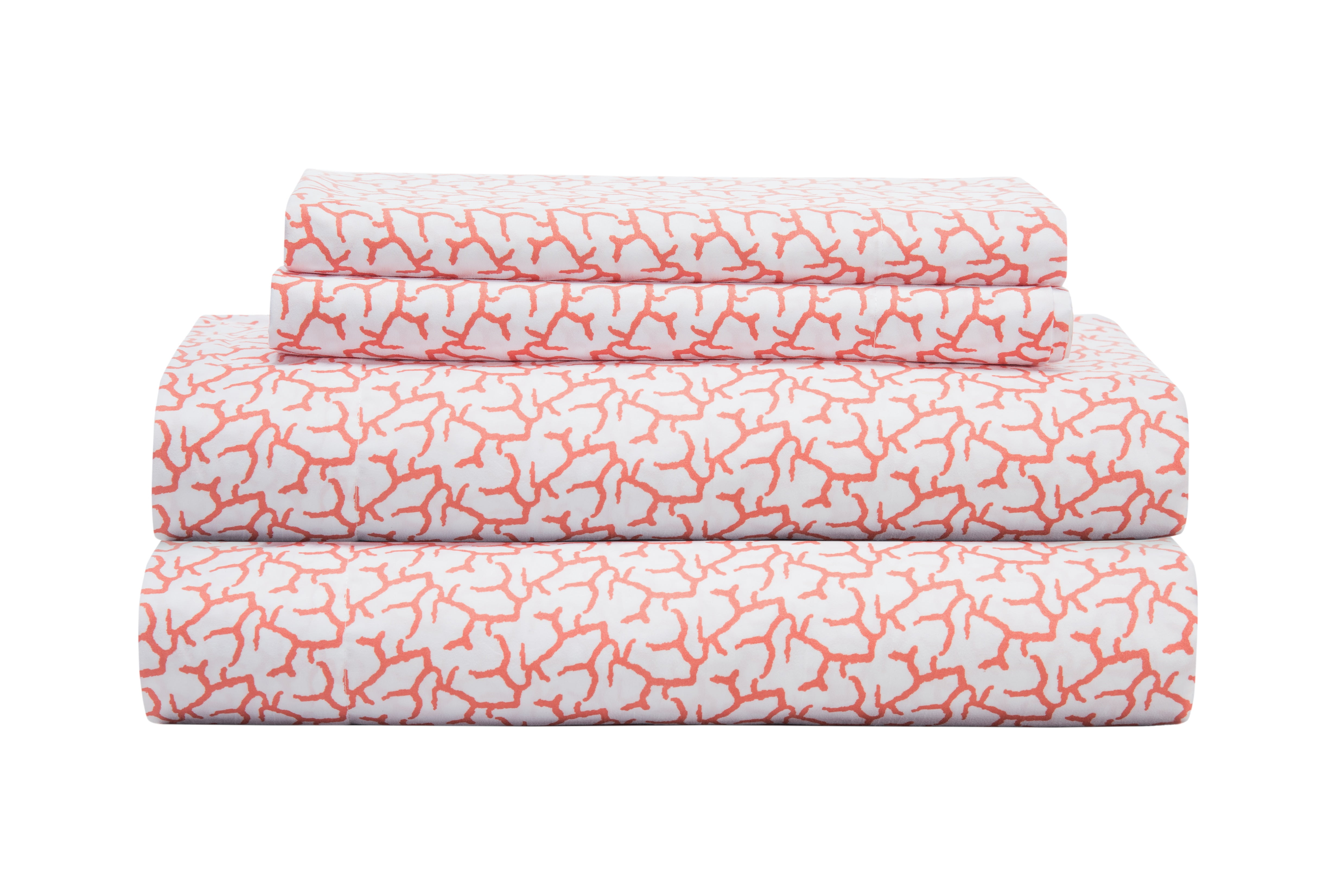 Full Burnt Coral Coastal Print Microfiber Sheet Set