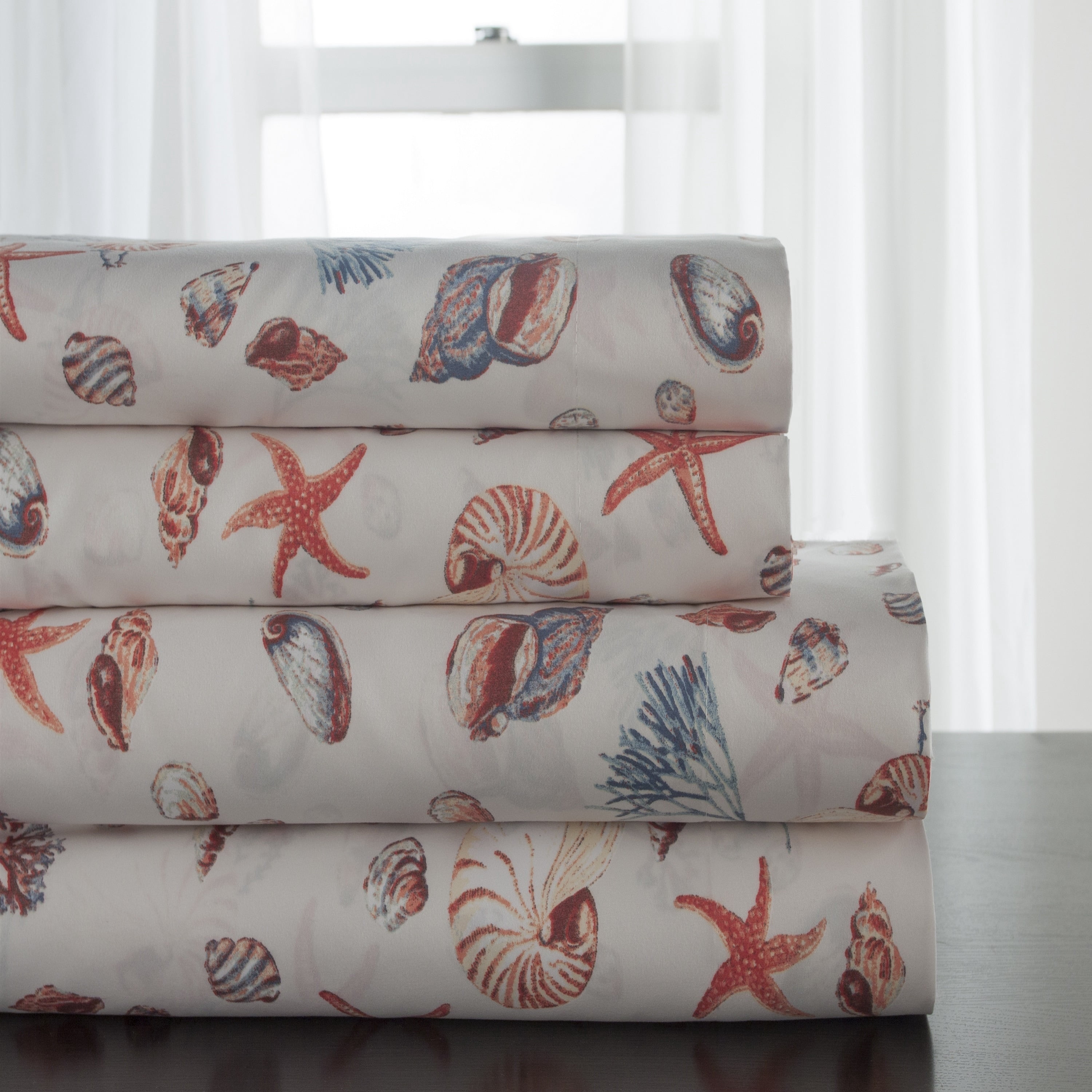 Coastal Print Microfiber Sheet Set, Full, Oceanside Sand