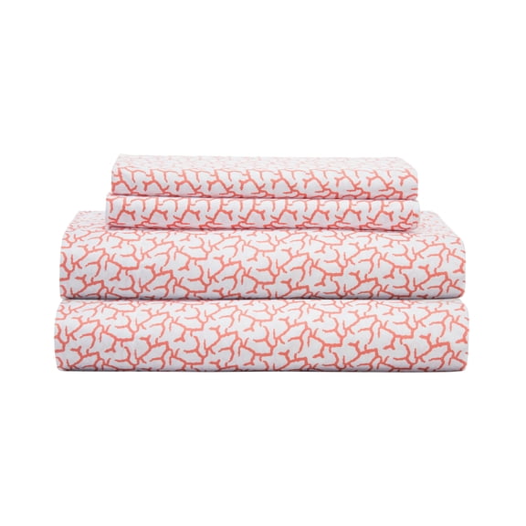 Coastal Print Microfiber Sheet Set, King, Burnt Coral