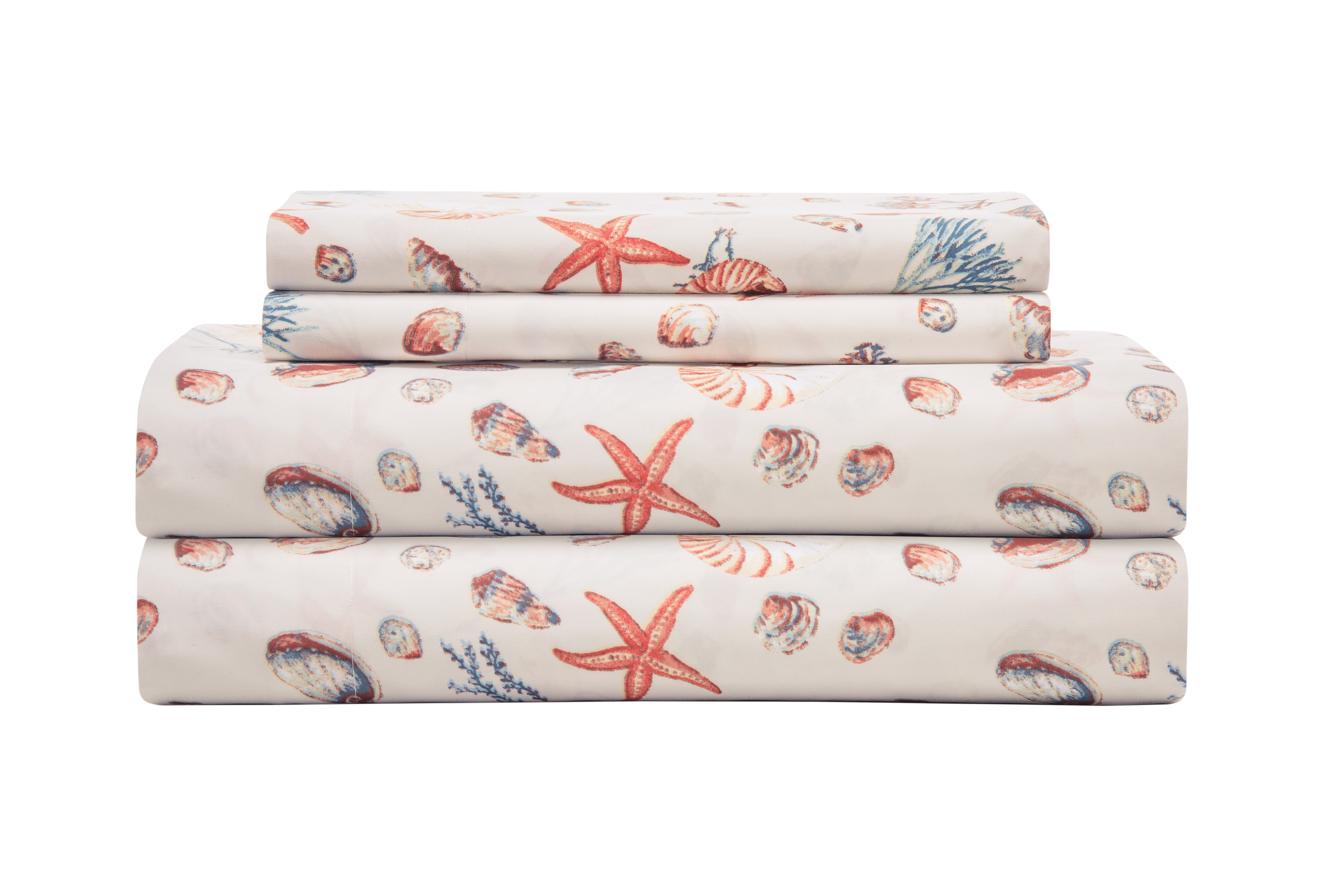 King Oceanside Sand Coastal Print Microfiber Sheet Set