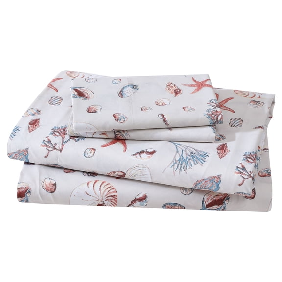 Beatrice Home Fashions Coastal Print Microfiber 3PC Sheet Set Twin Oceanside Sand