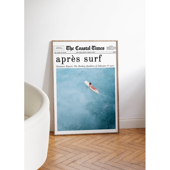 Coastal Print Surf Apres Surf Beachy Ocean Newspaper Headline Blue Western Unframed Paper Poster 8x10in