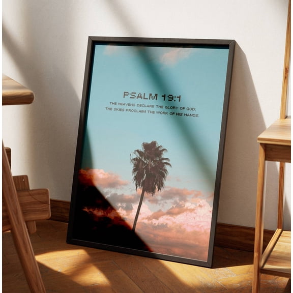 Coastal Psalm 19 Sunset Palm Tree Surf Pixel Retro Art Unframed Paper Print
