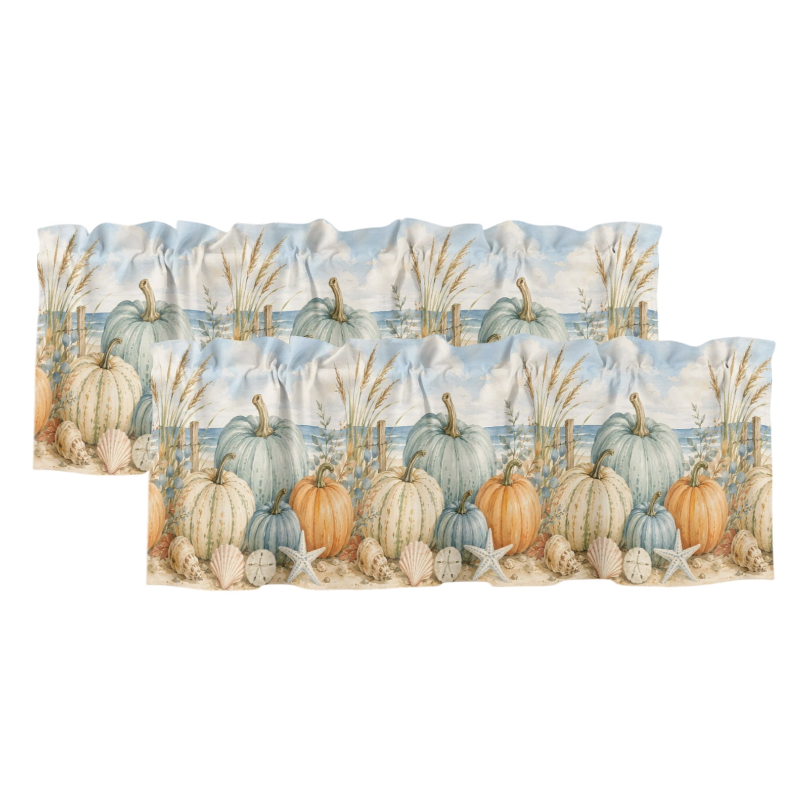 Rod Wave Fall Coastal Pumpkins Curtain Valances for Windows, Kitchen Valance Window ...