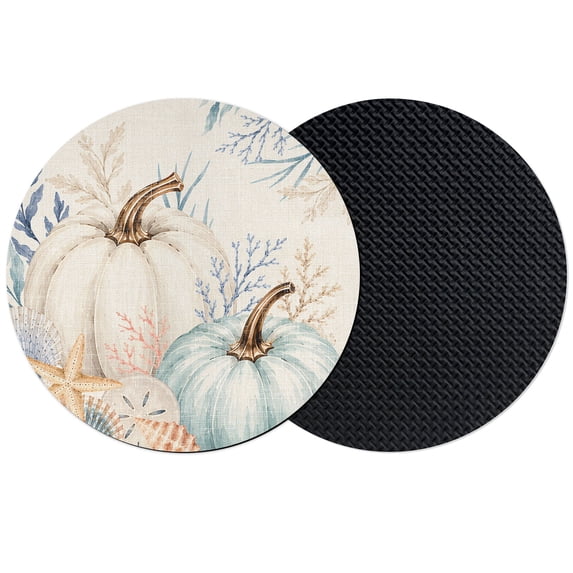 Coastal Pumpkins Fall Coasters Set of 2, Absorbent Coasters for Drinks, Thanksgiving Botanical Rustic Vintage Coaster for Desk Coffee Table Protection, Home Decor House Warming Gifts 4"